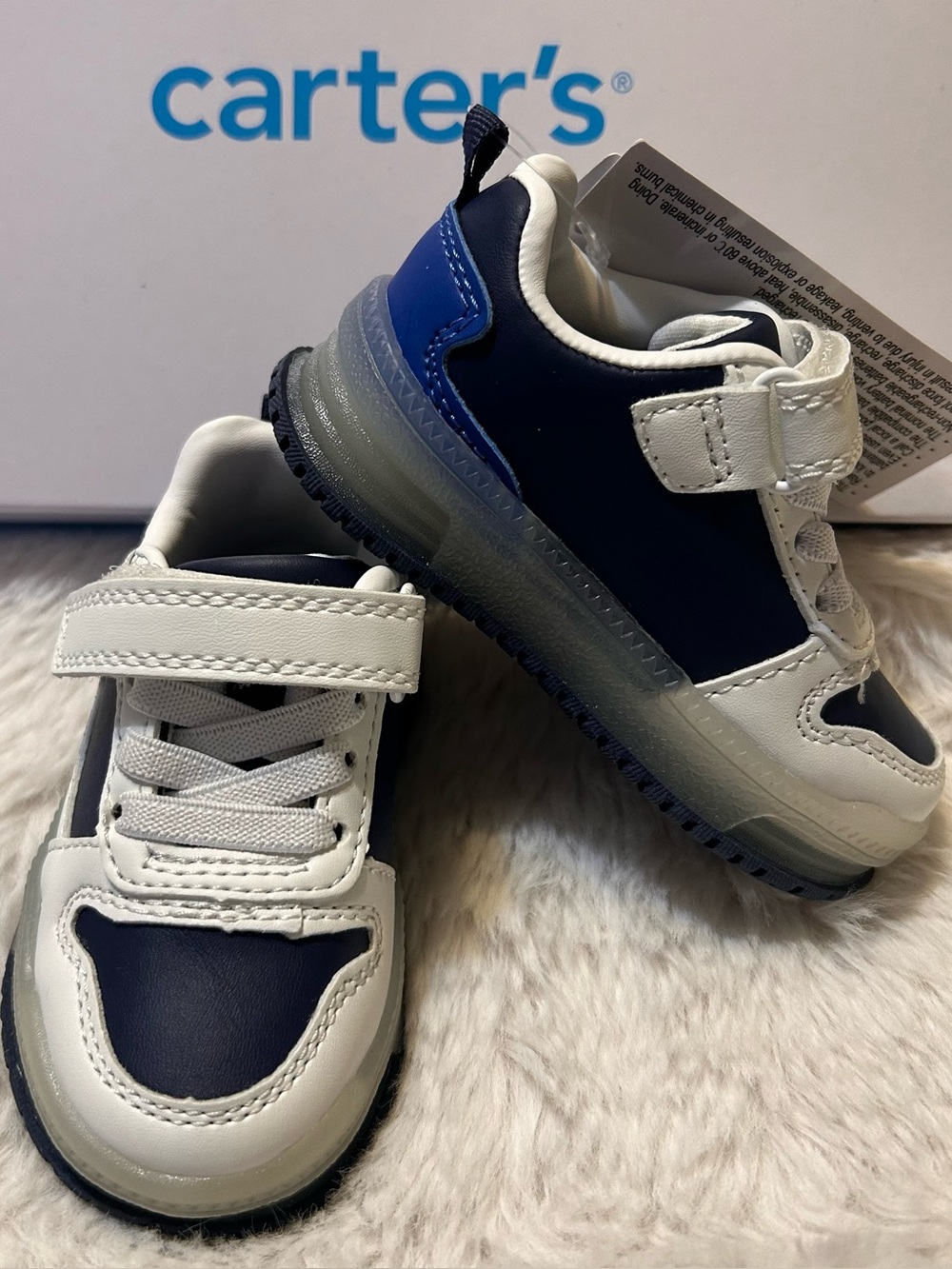 Carter's white/Navy Blue light up sneakers